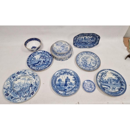 10 - Staffordshire printed blue and white pearlware desk set and cover, circa 1820, together with various... 