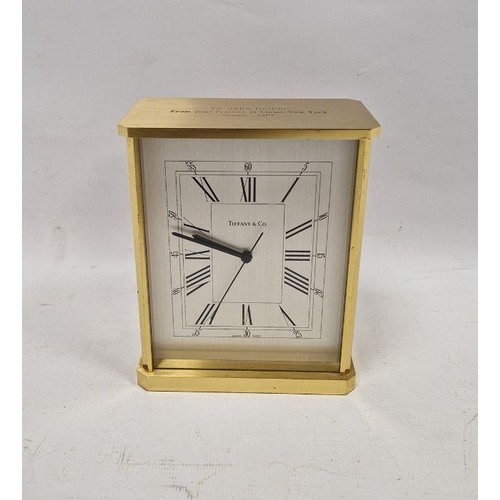 1004 - Tiffany & Co brass cased mantel clock engraved 'Presented to John Hollier from your friends at Linta... 