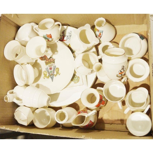 106 - Collection of crested china, predominantly W.H.Goss, including vases, jugs, tygs, dishes (one box)