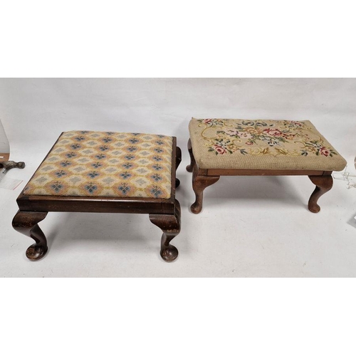 1126 - Two early 20th century footstools having upholstered cushion tops, raised on cabriole supports, larg... 