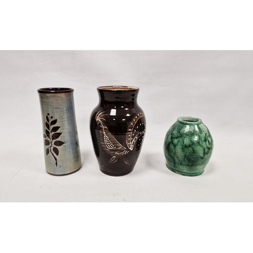 12 - Ashley Holland studio pottery brown glazed oviform vase, a Chelsea pottery vase and an Art Pottery s... 