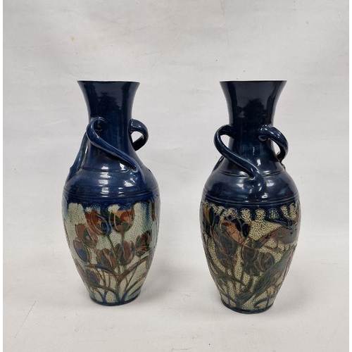 14 - Pair of Lauder Barum Art Pottery oviform vases, circa 1900, impressed marks, decorated with a band o... 