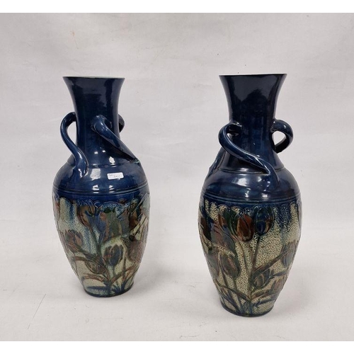 14 - Pair of Lauder Barum Art Pottery oviform vases, circa 1900, impressed marks, decorated with a band o... 