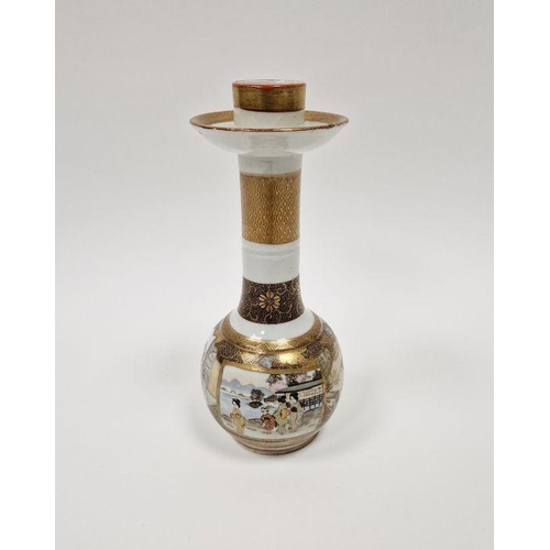 205 - Japanese Satsuma Meiji period (1868-1912) bottle-shaped candlestick-vase, six character signature in... 