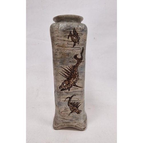 24 - Martin Brothers stoneware aquatic vase of tapering square shouldered form, dated 1905, incised Marti... 