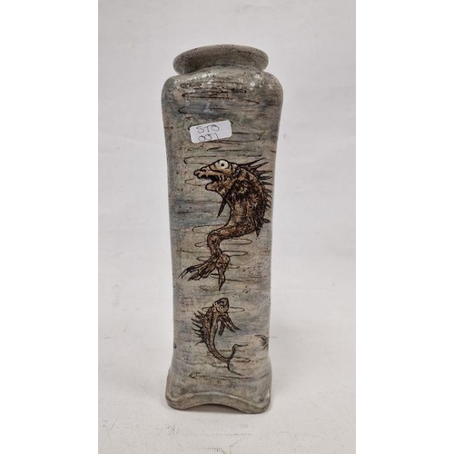 24 - Martin Brothers stoneware aquatic vase of tapering square shouldered form, dated 1905, incised Marti... 