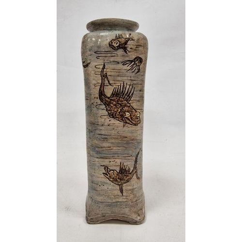 24 - Martin Brothers stoneware aquatic vase of tapering square shouldered form, dated 1905, incised Marti... 