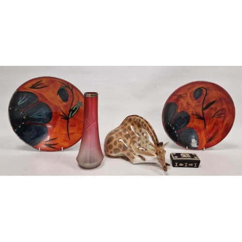 29 - Two Poole Pottery Himalayan Poppy pattern dishes, a Russian porcelain model of a giraffe, a silver-m... 