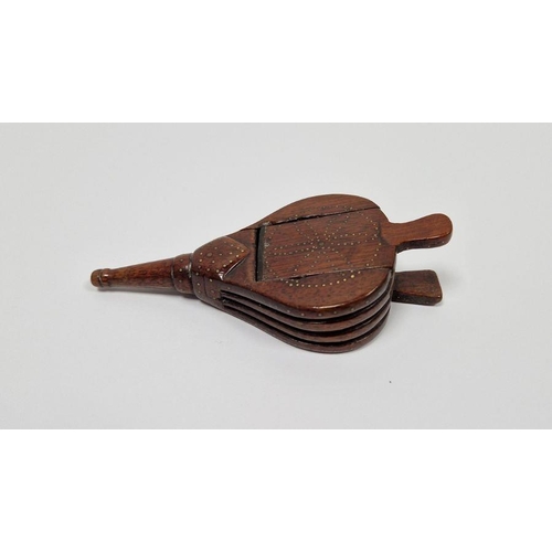 294 - 19th century treen snuff box in the form of a pair of bellows with brass tack decoration in flowerhe... 