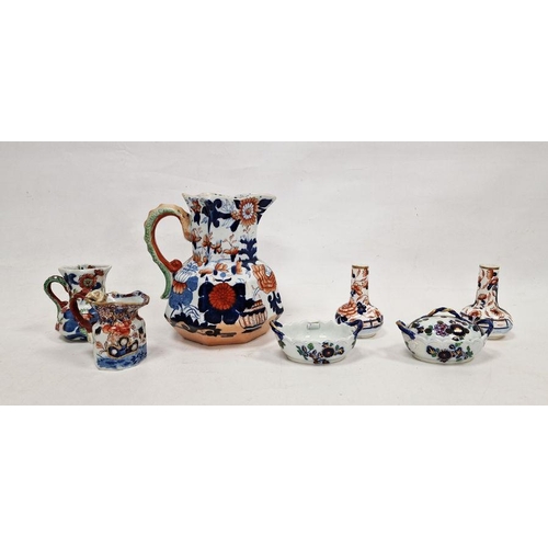 30 - Three 19th century Mason's Ironstone imari pattern Hydra jugs, two Spode pottery miniature baskets, ... 