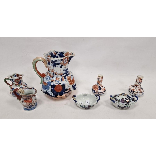 30 - Three 19th century Mason's Ironstone imari pattern Hydra jugs, two Spode pottery miniature baskets, ... 