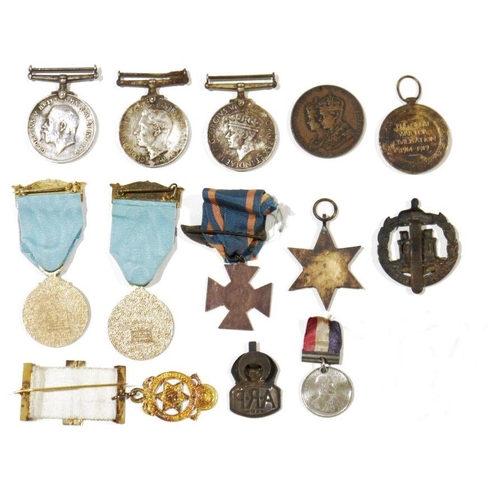 311 - WWII Defence medal, a WWI medal to Private A Young RFUS, an Italy Star and other various medals and ... 