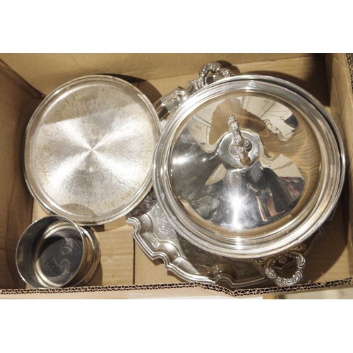 364 - Silver plated wares, to include a sugar caster, wine bottle coaster, lidded dish, flatware and more