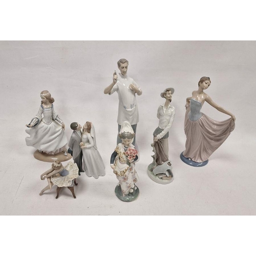 37 - Seven Lladro figures, printed and impressed marks, including: a dentist, a group of bride and groom,... 