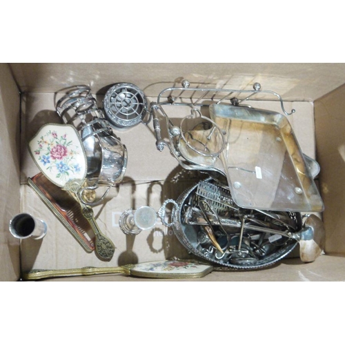 374 - Extensive collection of silver plate and other metalwares to include a small salver, pair of three-b... 