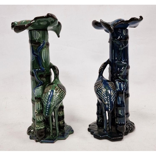 4 - Assembled pair of C.H. Brannam Art Pottery candlesticks and sconces, dated 1904 & 1905, incised C.H.... 