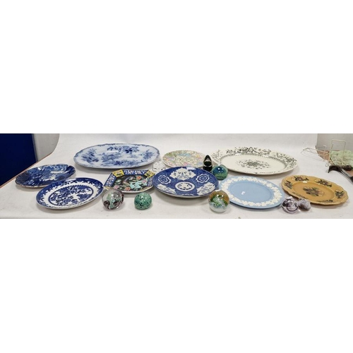 42 - Eight various paperweights and various pottery and porcelain dishes and plates, including: Caithness... 