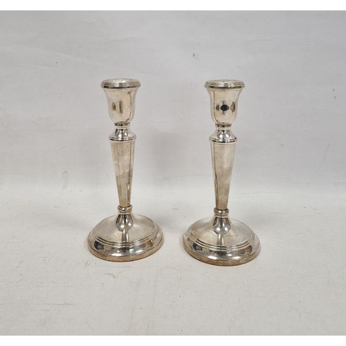 485 - Pair of tapering silver candlesticks, on reeded domed feet, hallmarked Birmingham 2003, maker's mark... 