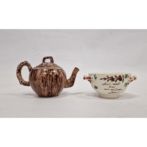 50 - Staffordshire Whieldon brown glazed small globular teapot and cover circa 1760 and an English creamw... 