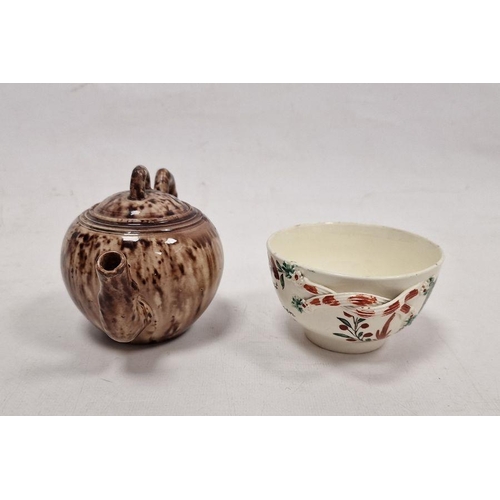 50 - Staffordshire Whieldon brown glazed small globular teapot and cover circa 1760 and an English creamw... 