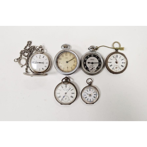 506 - Continental silver open-faced faced pocket watch, the enamel dial with Roman numerals denoting hours... 