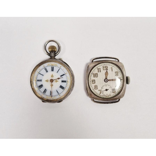 507 - Early 20th century silver square cased gentleman's manual wind wristwatch, the circular dial with Ar... 