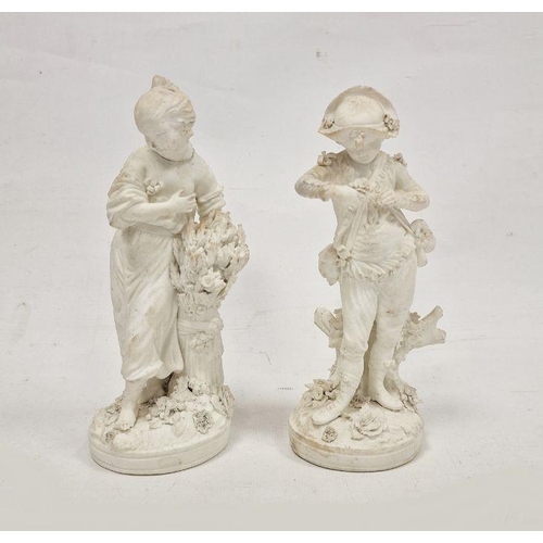 51 - Pair of Derby white biscuit figures of a youth and companion, late 18th/early 19th century, each wit... 