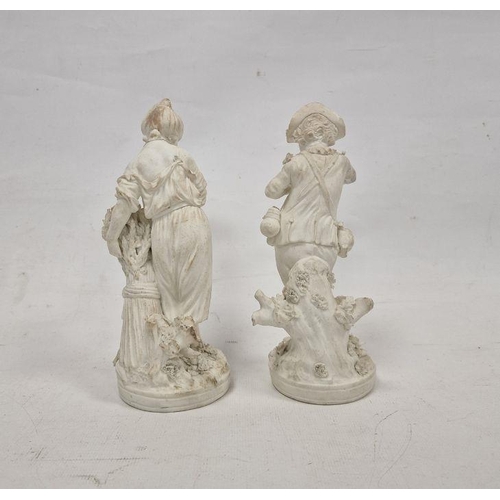 51 - Pair of Derby white biscuit figures of a youth and companion, late 18th/early 19th century, each wit... 