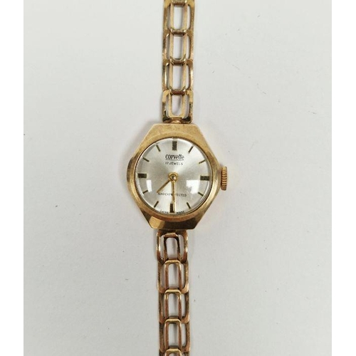 519 - Lady's 9ct gold Corvette manual wind wristwatch, the silvered dial with raised gilt baton hour marke... 