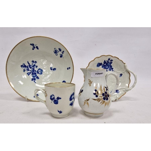 53 - Group of Worcester Dry Blue decorated porcelain, circa 1775, blue crossed swords and 6. mark to cup,... 