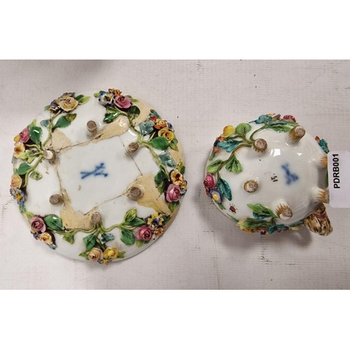 55 - Late 19th Century Meissen Schneeballen milk-jug and a flower encrusted teacup and saucer, blue cross... 