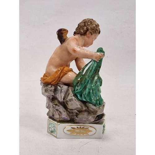 56 - Meissen (Marcolini) figure of Cupid atop rockwork, circa 1800, blue crossed swords, star and I mark,... 