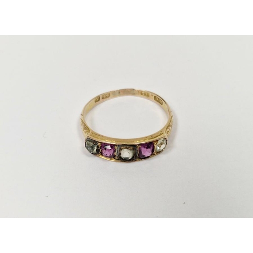 574 - Victorian 15ct gold, pink and green stone dress ring set five stones and a gold and silver-coloured ... 