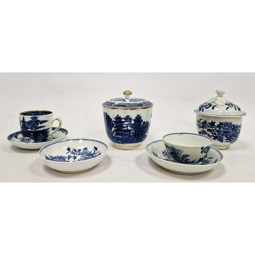 59 - Group of late 18th Century English blue and white porcelain, including: a Worcester Fence pattern su... 