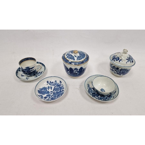 59 - Group of late 18th Century English blue and white porcelain, including: a Worcester Fence pattern su... 