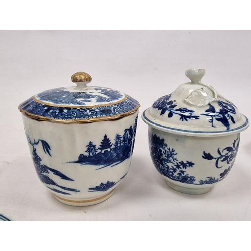 59 - Group of late 18th Century English blue and white porcelain, including: a Worcester Fence pattern su... 