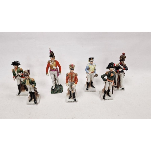 6 - Six 20th century Continental porcelain figures of French soldiers and a Grenadier Guard similar reta... 