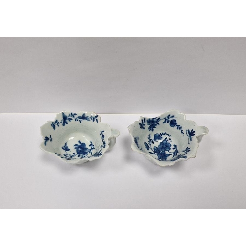 61 - Two Worcester blue and white leaf-shaped pickle dishes, circa 1757, blue workman's 4 mark to undersi... 