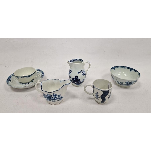 63 - Group of late 18th century English porcelain blue and white teawares, including: a Lowestoft Robert ... 