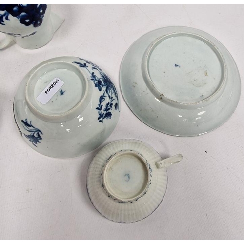 63 - Group of late 18th century English porcelain blue and white teawares, including: a Lowestoft Robert ... 