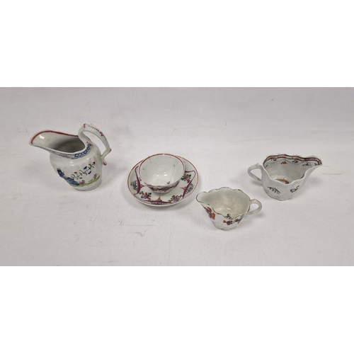 64 - Group of late 18th century English porcelain polychrome teawares, including: a Derby wrythen leaf mo... 