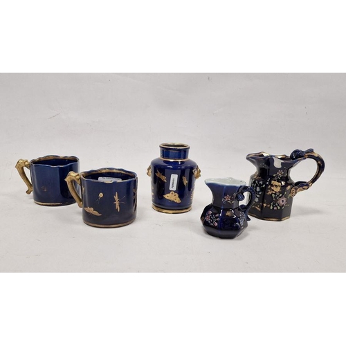 65 - Group of early 19th century Mason's Patent ironstone blue-ground mugs, jugs and a teacaddy, impresse... 