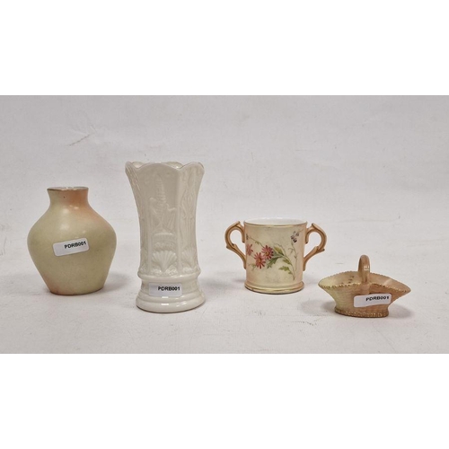 67 - Late 19th century Royal Worcester blush-ivory ground two-handled small mug, a basket, a Worcester (L... 