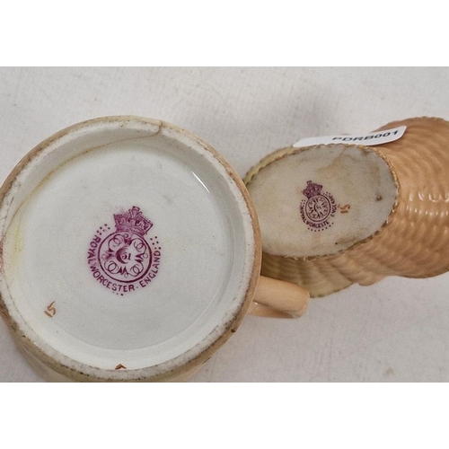 67 - Late 19th century Royal Worcester blush-ivory ground two-handled small mug, a basket, a Worcester (L... 