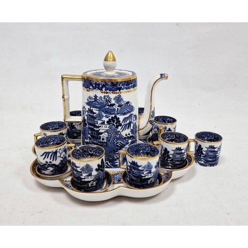 7 - Late 19th century Davenport-Longport pottery blue and white Willow pattern coffee set, comprising: a... 