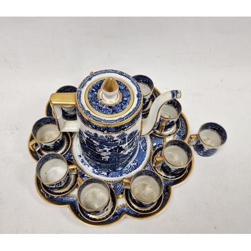 7 - Late 19th century Davenport-Longport pottery blue and white Willow pattern coffee set, comprising: a... 