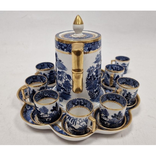 7 - Late 19th century Davenport-Longport pottery blue and white Willow pattern coffee set, comprising: a... 