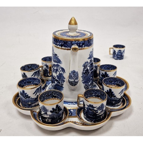 7 - Late 19th century Davenport-Longport pottery blue and white Willow pattern coffee set, comprising: a... 