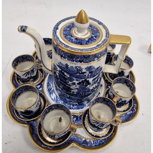 7 - Late 19th century Davenport-Longport pottery blue and white Willow pattern coffee set, comprising: a... 