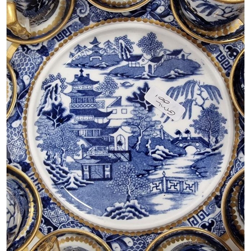 7 - Late 19th century Davenport-Longport pottery blue and white Willow pattern coffee set, comprising: a... 